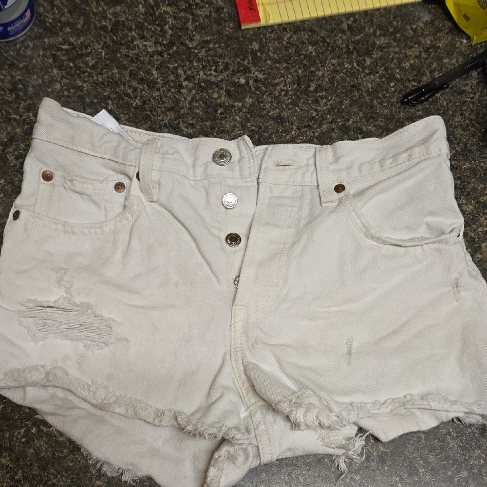 Levi's Cream High Waist Denim Shorts